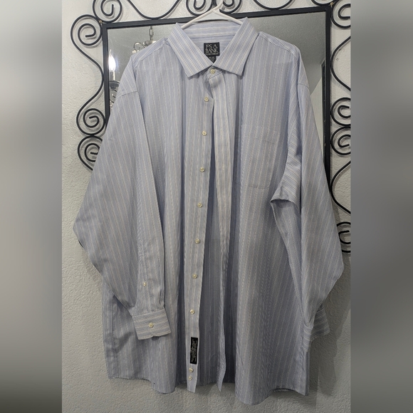 Jos. A. Bank Mens Light Blue Striped Cotton Long Sleeve Buttons Up Shirt Size 34 - Picture 6 of 6